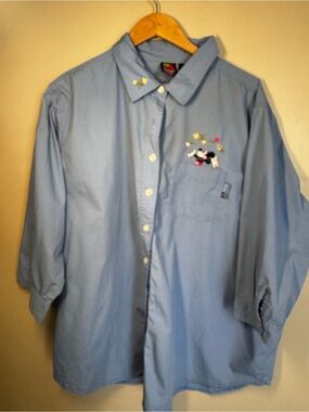 Mickey Unlimited Woman’s Blue Button-Down Shirt with Embroidered Mickey Accent